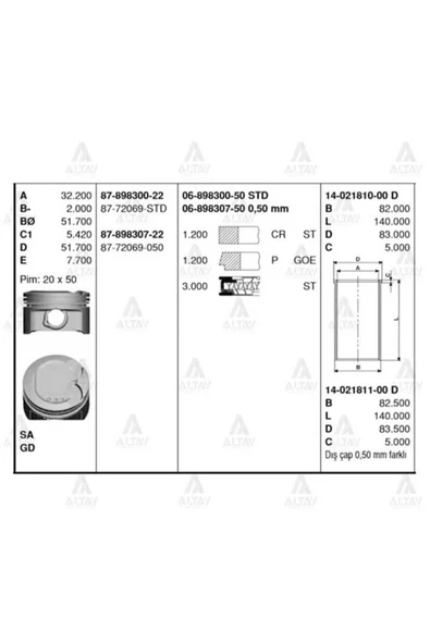 Goetze 87 ISS -72069-50 Piston Segman 0.50 Corolla Uyumlu 1.4 Vvtı 02-06 ürün görseli 1