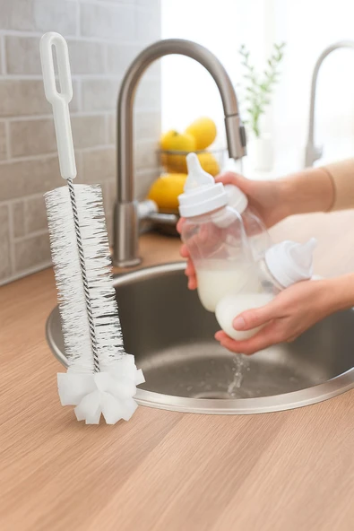 Plastik Saplı Bebek Biberon Yıkama Temizleme Fırçası Yumuşak Fırça Ucu ile Hijyenik Temizlik - 6