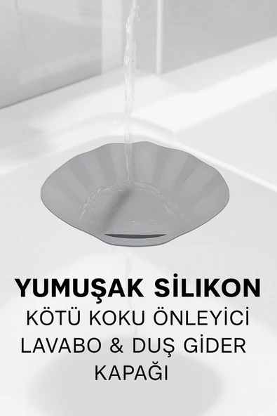 Gri Deniz Kabuğu Şeklinde Silikon Kötü Koku Önleyici Mat Saç Toplayıcı Banyo Mutfak Süzgeç Tıkacı - 7