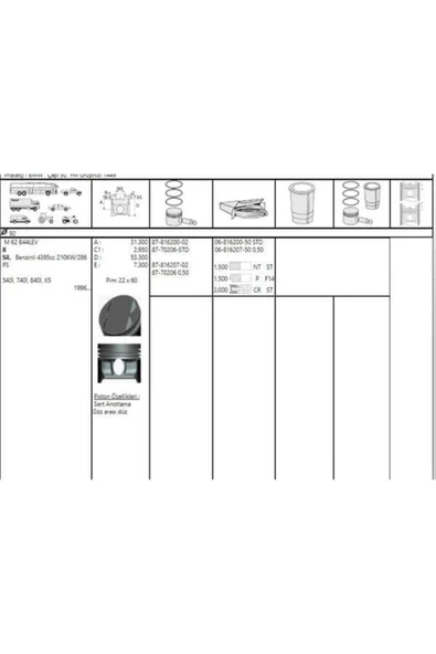 Goetze 87 Iss -70206-50 Piston 92.50mm E53×5 4.4ı 00- M62b44 ürün görseli