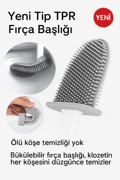3 Adet Wc Klozet Tuvalet Temizleme Fırçası Esnek Yumuşak Silikon Fırça Duvara Sabitleyici Tutucu Set - 4