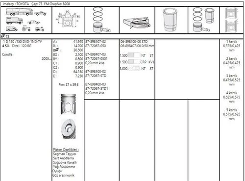 Goetze 87 -72067-std1 Toyota Piston Corolla D4d 02-07 73mm 72067std100g ürün görseli 1