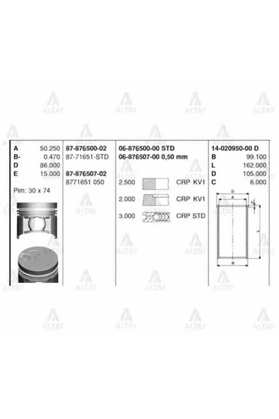 Goetze 87 ISS -71651-50 Piston Segman 0.50 Td27 30Mm D22 98-