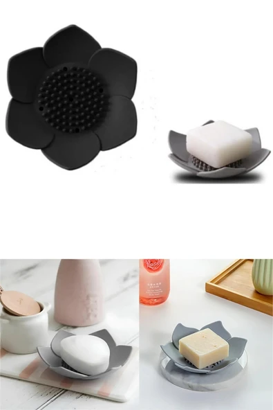 Silikon Lotus Şekilli Katı Sabun ve Sünger Tutacağı Hijyenik Şık Dekoratif Katı Sabunluk