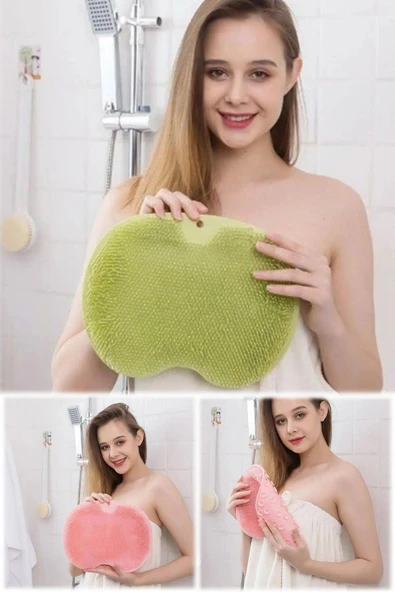 2 Adet Pembe Silikon Sırt Ayak Yıkama Fırçası Kese Peeling Vantuzlu Kaymaz Ölü Deri Temizleyici Duş - 5