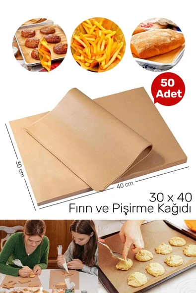 50 Adet Kendinden Yağlı Isıya Dayanıklı Yanmaz Yapışmaz Air Fryer Fırın Pişirme Kağıdı 30*40 CM