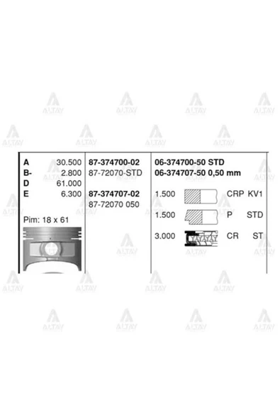 Goetze 87 PİSTON SEGMAN STD Corolla Uyumlu 1.6 KRB 4AF 88-93 ürün görseli 1