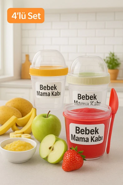 4 Adet Taşınabilir 500 ml Bebek Mama Saklama Atıştırmalık Kabı Hazneli, Plastik, Sızdırmaz