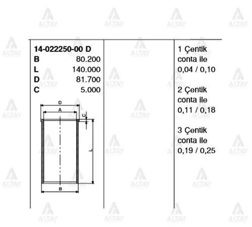Goetze 14 -22250-0 Gomlek Std İ30 Cerato 1.6 Dizel D4Fb 77.2 ürün görseli 1