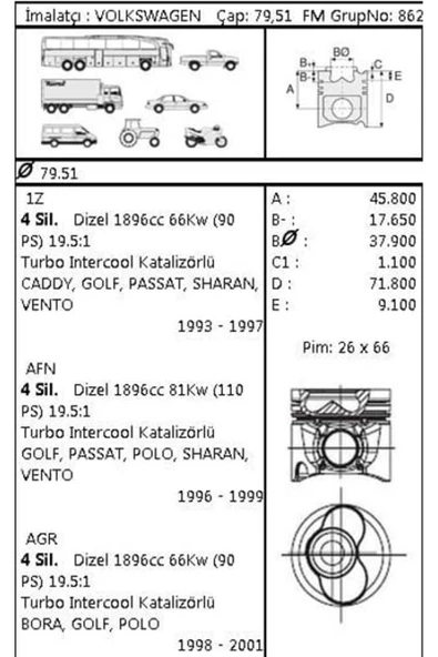 Goetze 87 ISS -72200-STD Piston Segman Std Passat 1.9 TDI 1Z Afn Agr 1. 2. Piston 79.51Mm