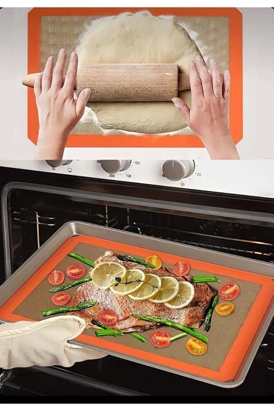 2 Adet Yapışmaz Silikon Pişirme Matı Isıya Dayanıklı Pasta Kek Ekmek Pişirme Kendinden Yağlı 30*40CM - 3