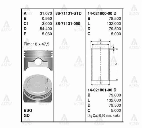 Goetze 86 ISS -71131-STD PİSTON STD ACCENT 1.5 00-02 ürün görseli 1