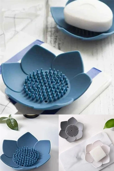 Silikon Lotus Şekilli Katı Sabun ve Sünger Tutacağı Hijyenik Şık Dekoratif Kaymaz Banyo Aksesuarı - 6