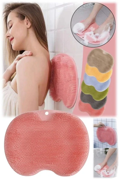 2 Adet Pembe Silikon Sırt Ayak Yıkama Fırçası Kese Peeling Vantuzlu Kaymaz Ölü Deri Temizleyici Duş