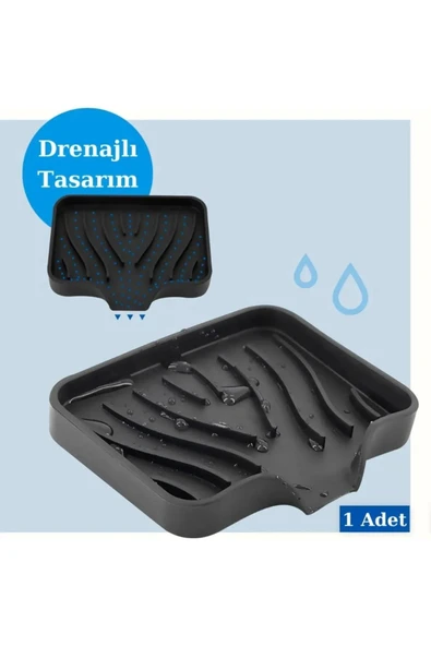 Banyo Mutfak İçin Vantuzlu Su Giderli Esnek Silikon Katı Sabunluk - 3
