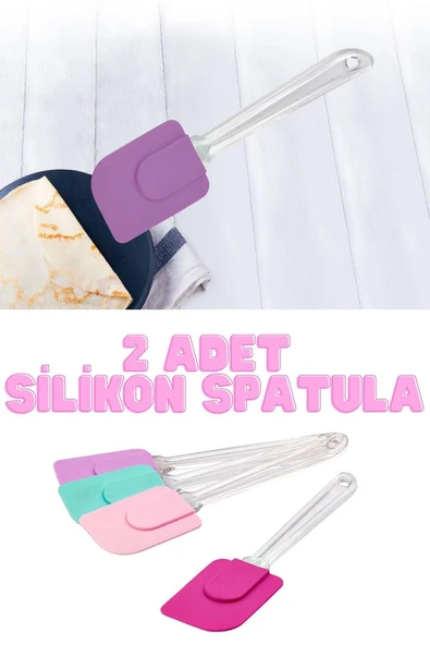 2 Adet Isıya Dayanıklı Plastik Saplı Silikon Uçlu Spatula Tavaya Yapışmaz Krep Omlet Karıştırıcı