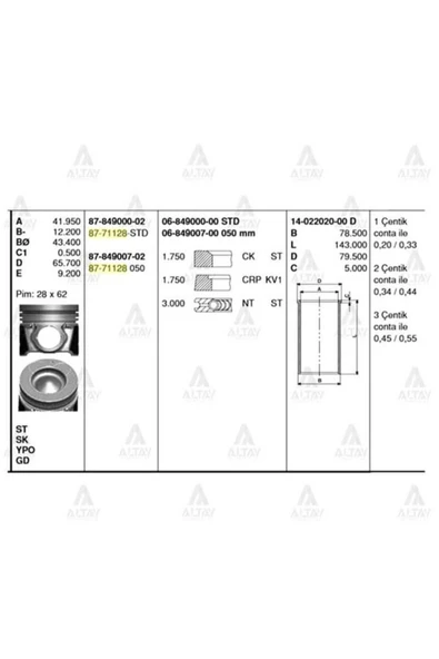 Goetze 87 ISS -71128-STD Piston Segman Std Era Dizel 06- ürün görseli 1