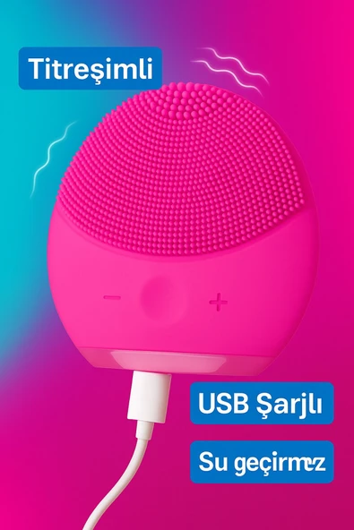 Titreşimli Silikon Sonik Yüz Temizleme Fırçası USB Şarjlı Su Geçirmez Masaj Cilt Bakım Aleti - 4
