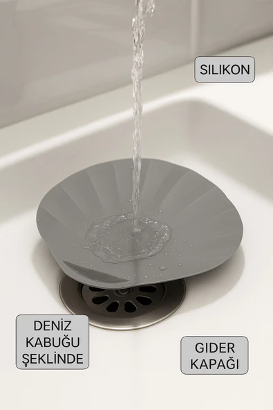 Gri Deniz Kabuğu Şeklinde Silikon Kötü Koku Önleyici Mat Saç Toplayıcı Banyo Mutfak Süzgeç Tıkacı - 4