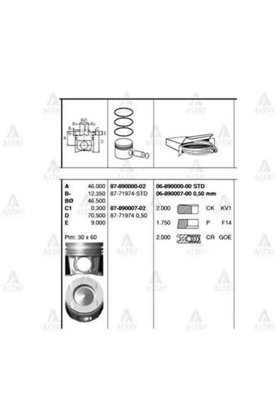 Goetze 87 -71974-50 Piston Segman 050 Qashqai 1.6 DCI 130Hp 80.50Mm ürün görseli 1
