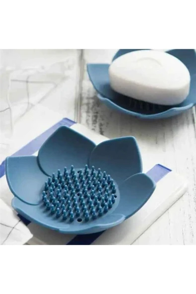 Silikon Lotus Şekilli Katı Sabun ve Sünger Tutacağı Hijyenik Şık Dekoratif Kaymaz Banyo Aksesuarı - 7
