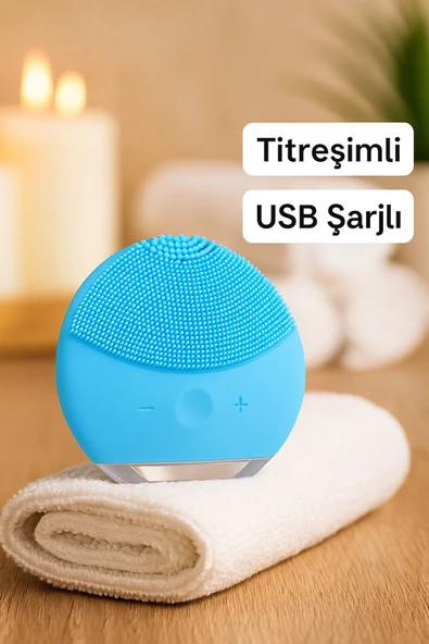 Titreşimli Silikon Sonik Yüz Temizleme Fırçası USB Şarjlı Su Geçirmez Masaj Cilt Bakım Aleti - 3