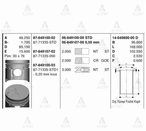 Goetze 14 ISS -049800-00 GÖMLEK STD HI BESTA ADET ürün görseli 1