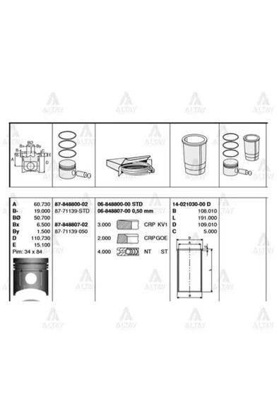Goetze 87 ISS -71139-STD Piston Segman Std Hd72 Adet  104Mm