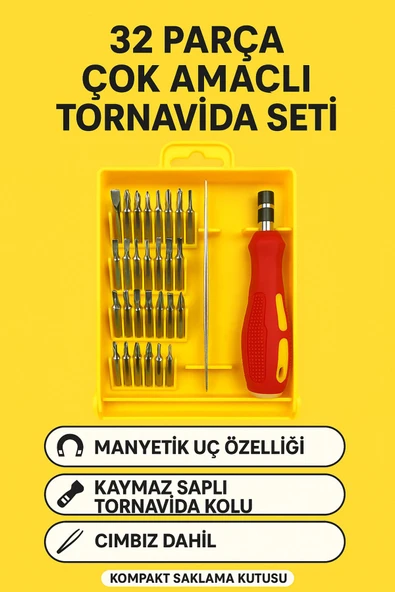 32 Parça Mini Tornavida Seti Manyetik Uçlu Kompakt Tamir Kiti Telefon Saat Gözlük PC Tablet Tamiri - 7