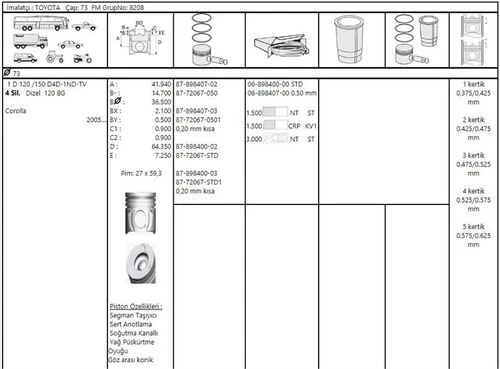 Goetze 87 -72067-0501 Toyota Piston Corolla D4d 02-07 73.50mm 72067050100g ürün görseli 1