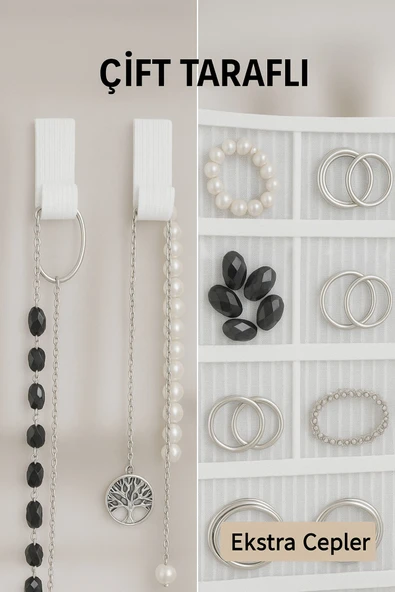 2 Adet Çift Taraflı Dolap İçi Asılabilir Takı Aksesuar Kolye Bilezik Küpe Yüzük Düzenleyici - 2