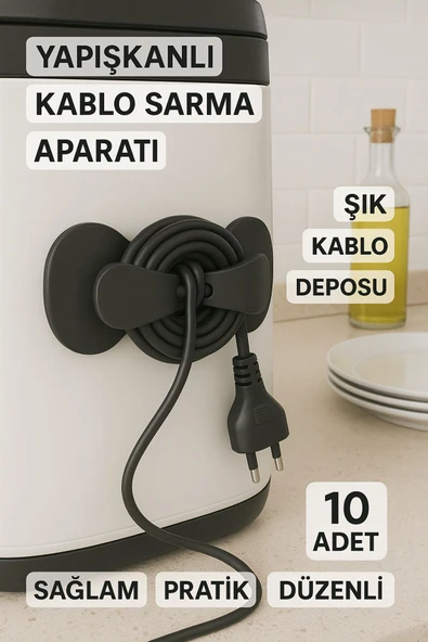 10 Adet Air Fryer Fırın Elektronik Cihazların Kablo Dağınıklığını Önlemek Için Kablo Sarma Aparatı - 1