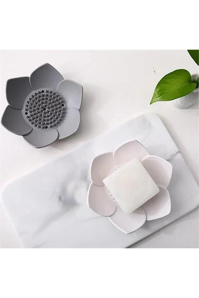 Silikon Lotus Şekilli Katı Sabun ve Sünger Tutacağı Hijyenik Şık Dekoratif Katı Sabunluk - 4
