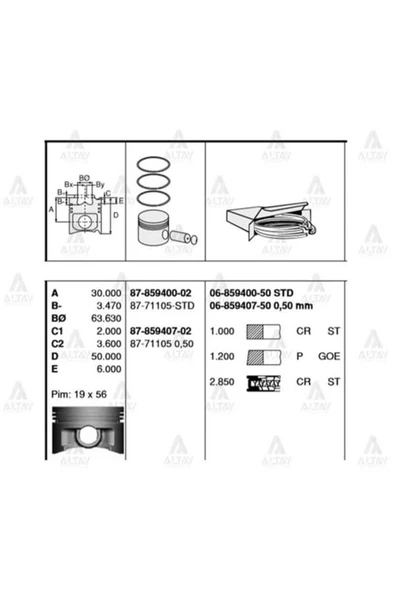 Goetze 87 ISS -71105-050 PİSTON 050 SEGMAN CIVIC 1.6 -01- 75.50MM ürün görseli 1