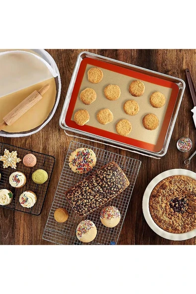 2 Adet Yapışmaz Silikon Pişirme Matı Isıya Dayanıklı Pasta Kek Ekmek Pişirme Kendinden Yağlı 30*40CM - 4