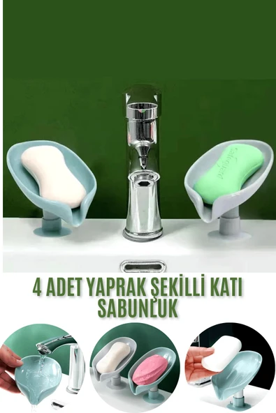 4 Adet Yaprak Şekilli Uzun Ömürlü Sabun Kullanımı Için Vantuzlu Su Giderli Drenaj Katı Sabunluk - 3