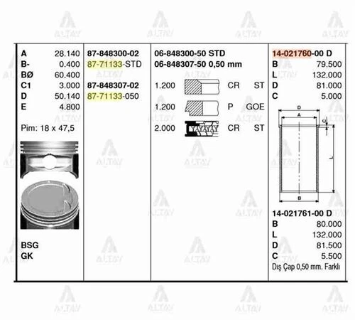 Goetze 14 ISS -021760-00 GÖMLEK STD ACCENT 1.6 16V 76.50 ürün görseli 1