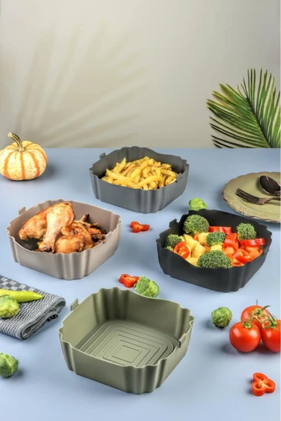 2'li Hijyenik ve Tekrar Kullanılabilir Silikon Air Fryer Yemek Kabı - Mutfakta Pratik Çözüm Kare - 3