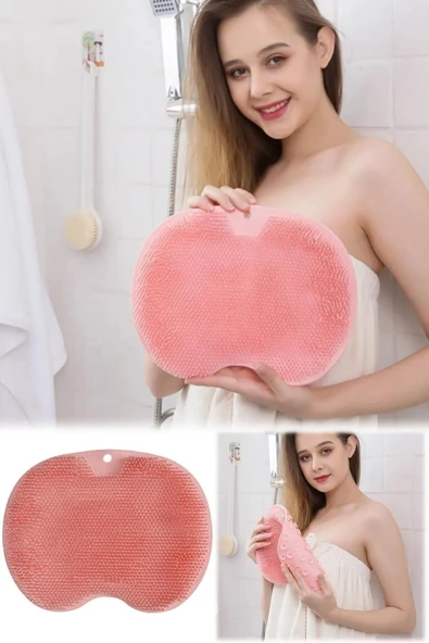 2 Adet Pembe Silikon Sırt Ayak Yıkama Fırçası Kese Peeling Vantuzlu Kaymaz Ölü Deri Temizleyici Duş - 6