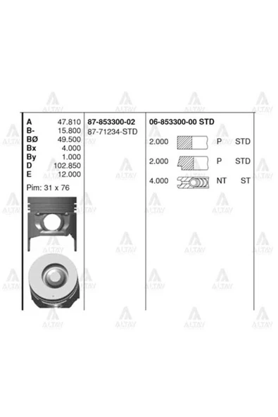 Goetze 87 ISS -71234-STD Piston Segman Std 93 Mm  2500 Motor 4Ja1-Tc Dmax ürün görseli 1