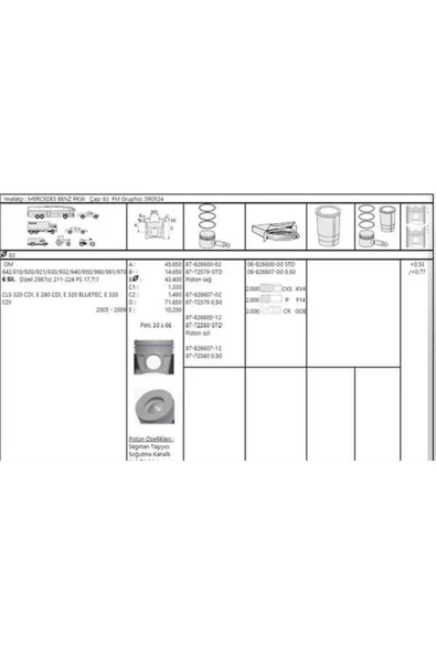 Goetze 87 Iss -72579-std Piston Segman L W211 219 164 06- ürün görseli 1