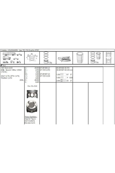 Goetze 87 ISS -72513-STD Piston Segman Std Golf V 1.4Tsı Bmy Blg 76.51Mm ürün görseli 1