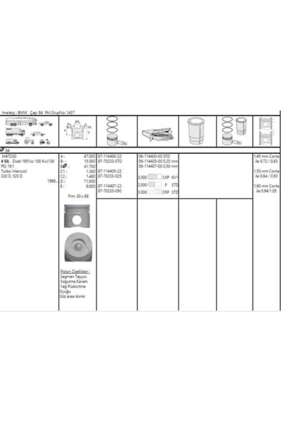 Goetze 87 Iss -70233-50 Piston 84.50mm E39 E60 E46 E90 318d 320d 520d E83 E 118d 120d X3 2.0d 98- M ürün görseli 1