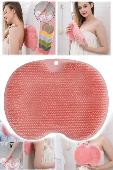 2 Adet Pembe Silikon Sırt Ayak Yıkama Fırçası Kese Peeling Vantuzlu Kaymaz Ölü Deri Temizleyici Duş - 8