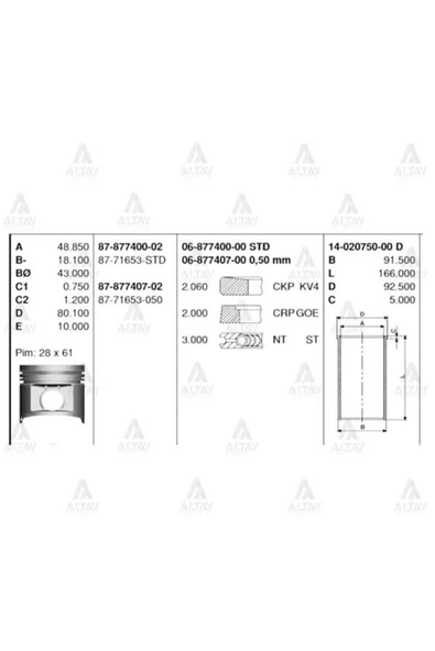 Goetze 87 ISS -71653-050 PİSTON SEGMAN 0.50 SKYSTAR YD25 02- ürün görseli 1
