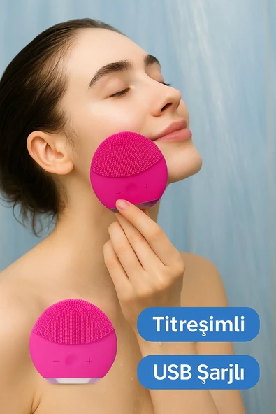 Titreşimli Silikon Sonik Yüz Temizleme Fırçası USB Şarjlı Su Geçirmez Masaj Cilt Bakım Aleti