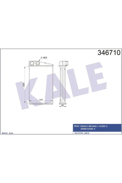 Kale 346710 OTO Radyatör  Kalorifer Radyatörü Megane II 02- Scenic II 03- Brazıng ürün görseli
