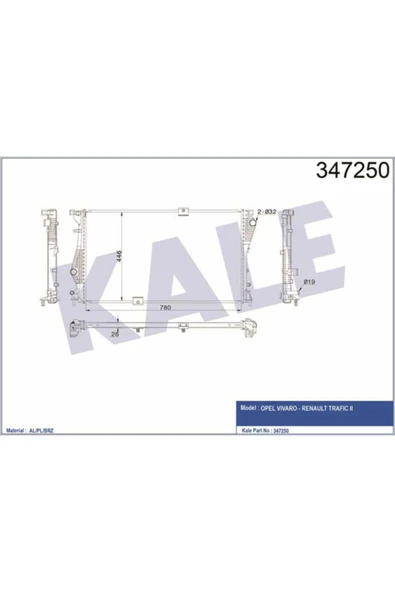 Kale 347250 Oto Radyatör  Radyatör Trafic II Vıvaro 2.0 DCI CDTI 06- ürün görseli
