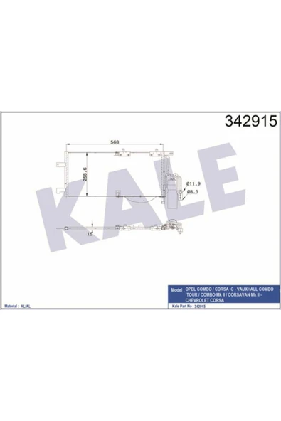 Kale 342915 OTO Radyatör  Klima Radyatörü Corsa C 00- 1.7 Dtı Combo 00- 1.7 Dtı ürün görseli