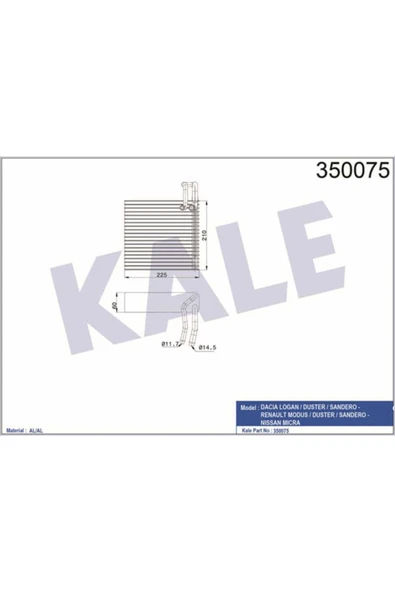 Kale 350075 OTO Radyatör  Klima Evaporatör Logan 11-Modus 04-Duster 10-Micra 03-10 1.0 1.2 1.4 16V ürün görseli 1